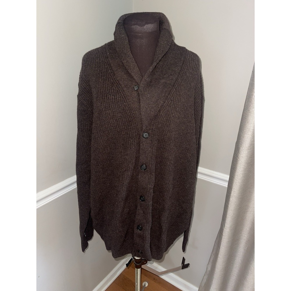 Lands' End Men's XXL Shawl Cardigan Sweater Brown Wool Blend NWT Grandpa Core